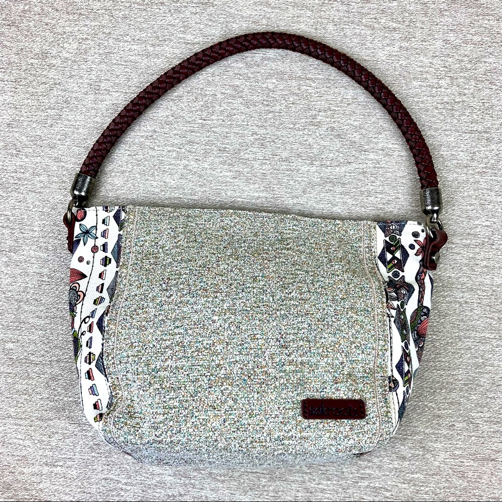 NWOT Sakroots top zip fabric handbag with woven strap